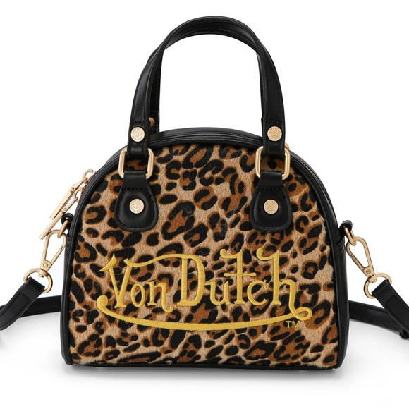 LEOPARD VEGAN PONY HAIR BOWLING BAG - Picture 1 of 8